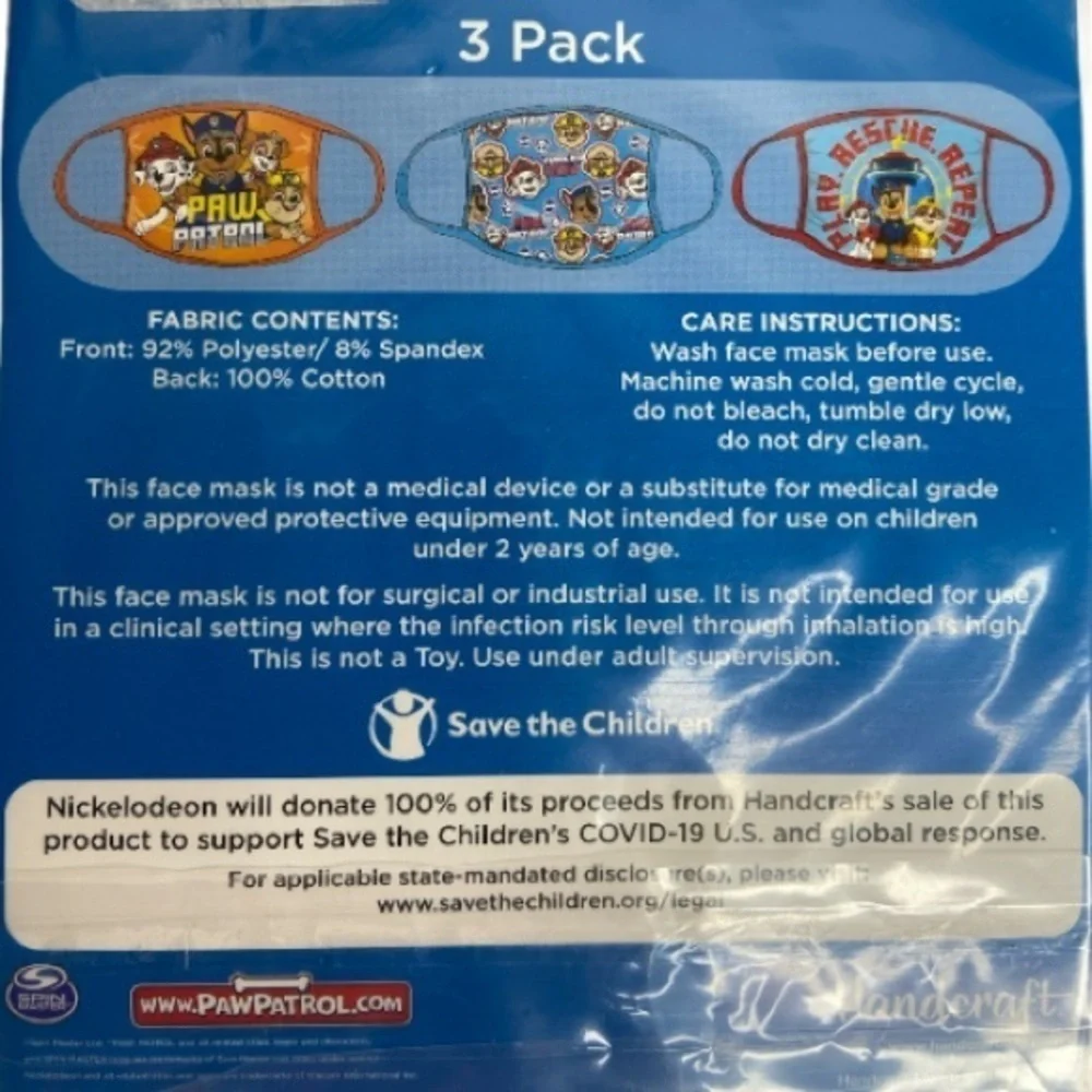 Nickelodeon PAW PATROL WASHABLE Children Face Mask NWT